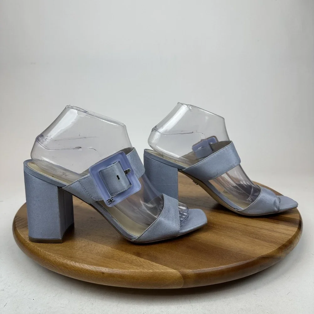 Womens Sam Edelman Dalton Blue Satin Buckle Open Toe Heels‎ Shoes Size 8.5 M GUC